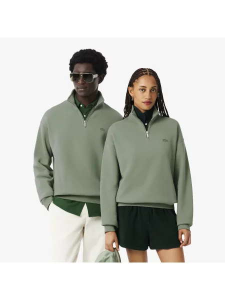 Lacoste Bluza Z Grubego Polaru Z Suwakiem Przy Szyi zielony