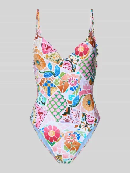Kostium kąpielowy o kroju slim fit z obszyciem falbanami model BOHÈME' Seafolly różowy
