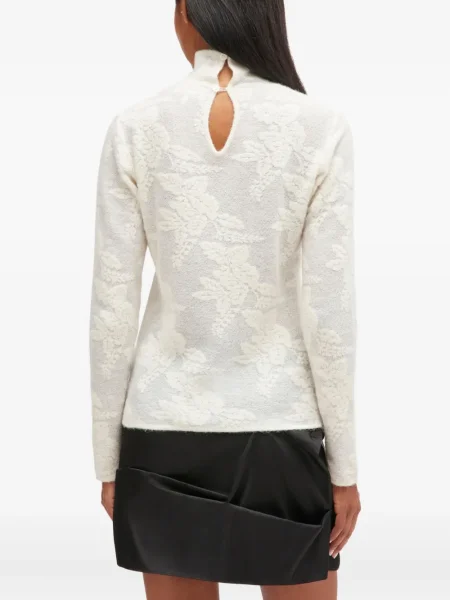 Top Ganni cu model floral din jacard alb