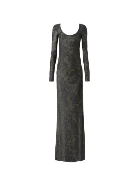 Lung rochie Etro cu model paisley din jacard verde