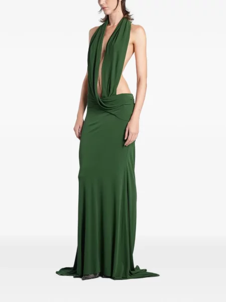 Rochie maxi Alex Perry drapată cu gât halter verde