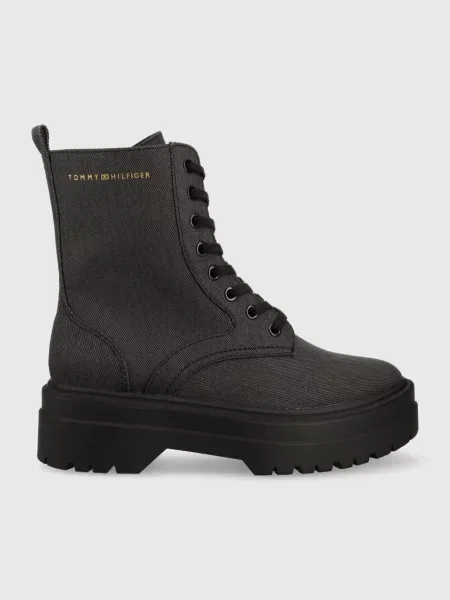 Tommy Hilfiger workery FEMININE ESSENTIAL CANVAS szary na platformie czarne
