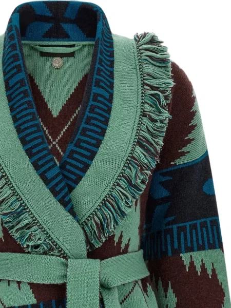 Cardigan Alanui cu franjuri din jacard verde