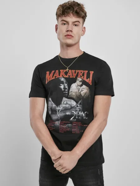 Mister Tee Tricou Tupac Makaveli gri / roșu deschis negru