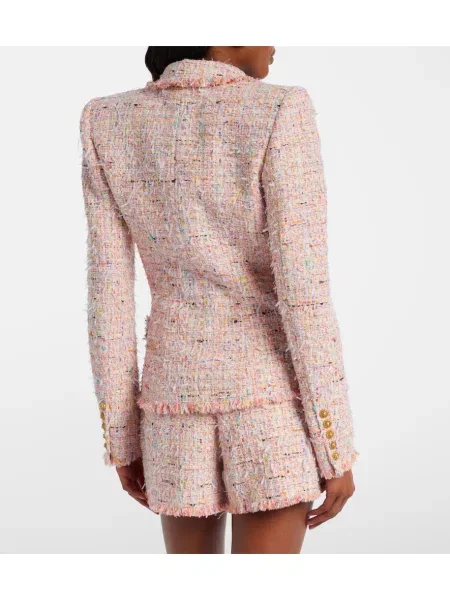 Geacă Balmain din tweed cu două rânduri de nasturi roz