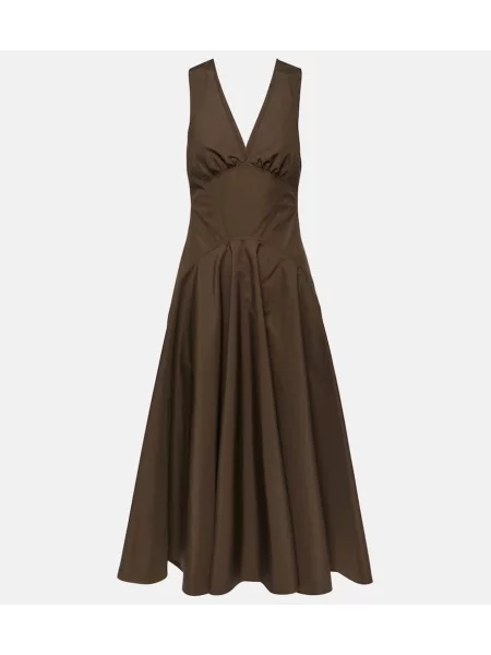Rochie midi Alaïa până la genunchi din poplin de costum maro