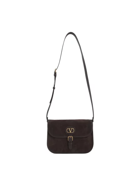 Lniana torba crossbody Valentino Garavani brązowa