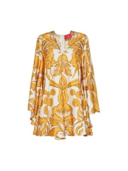Jedwabna mała mały sukienka mini La Doublej żółta