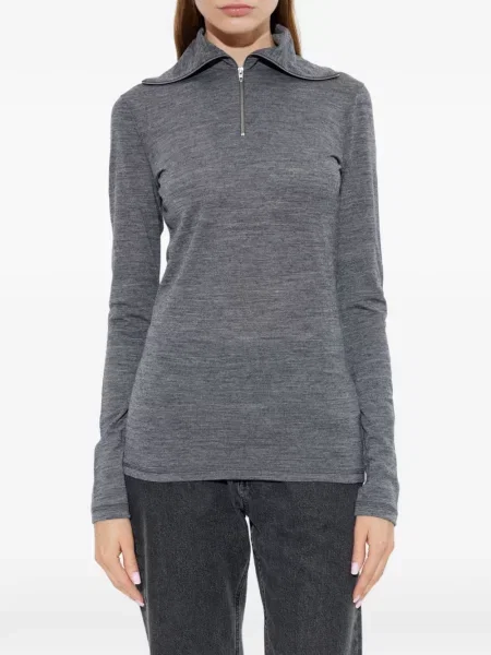 Top Jil Sander cu guler de stand-up gri