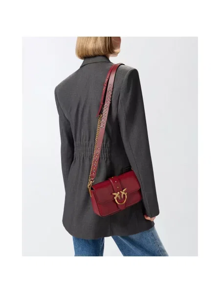Pinko De piele geantă poștaș LOVE ONE MINI SLOUCHY roșu