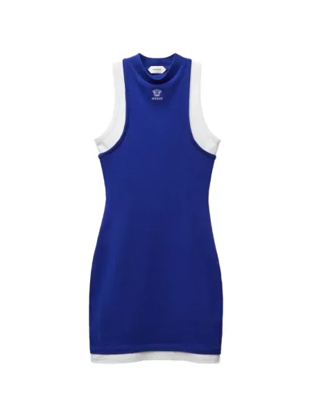 Rochie mini Versace din jerseu cu autograf albastru