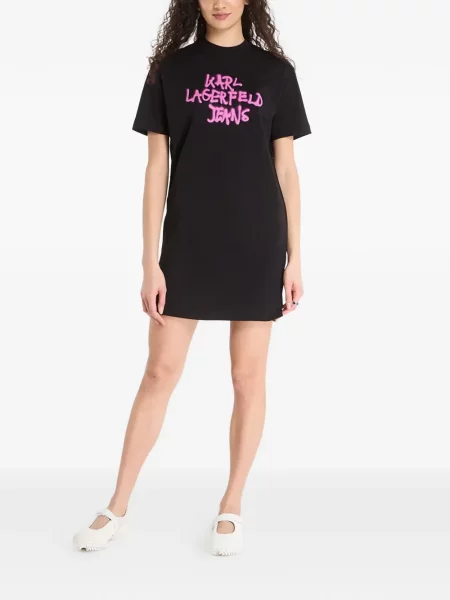 Rochie din denim Karl Lagerfeld Jeans cu imagine negru