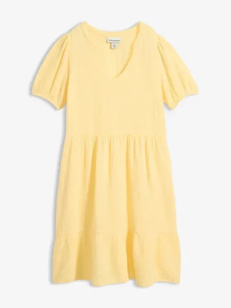 Sukienka oversized z muślinu z bawełny żółta