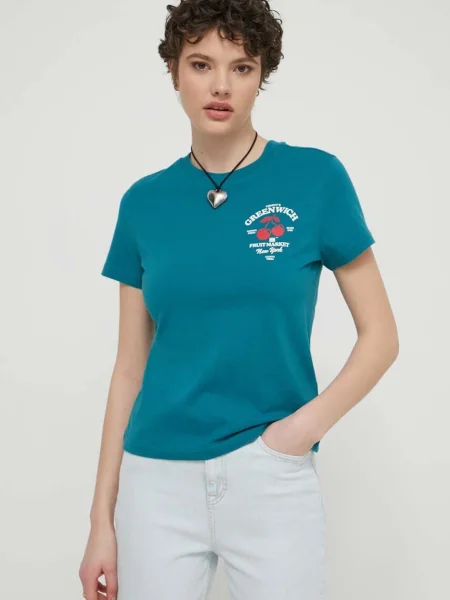 Тениска Tommy Jeans тюркоазено