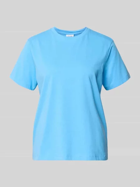 T-shirt z prążkowanym okrągłym dekoltem model „NORA” Vila niebieska