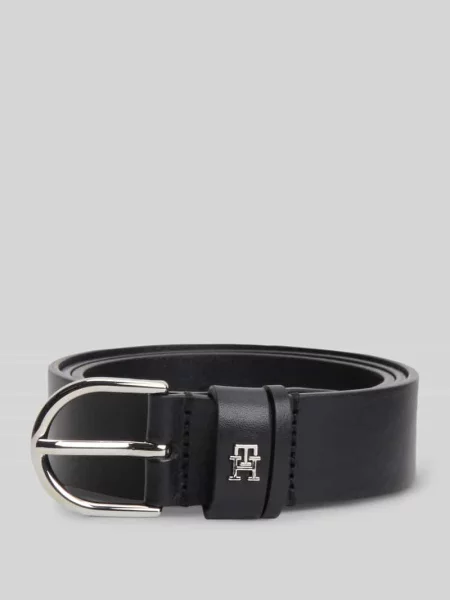 Pasek z naturalnej skóry z aplikacją z logo Tommy Hilfiger czarny