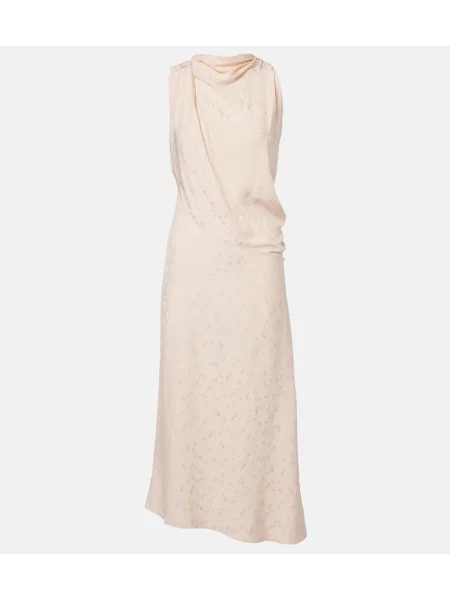 Rochie midi Victoria Beckham din satin cu model floral asimetrică roz