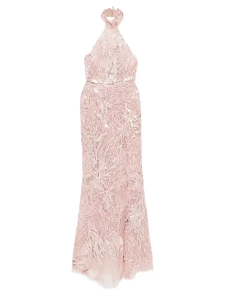 Rochie maxi Saiid Kobeisy cu broderie de costum roz