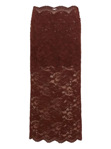 Fustă midi Rabanne cu model floral din dantelă până la genunchi maro