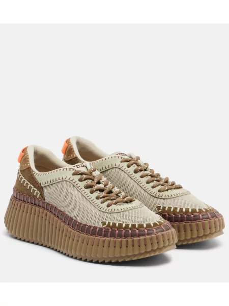 Sneakerși Chloé Nama din piele cu platformă verde