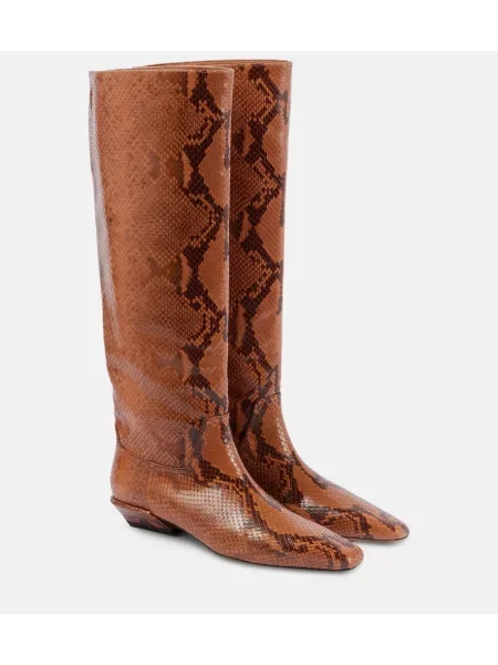 Кожени ботуши Paris Texas със змийски принт кафяво