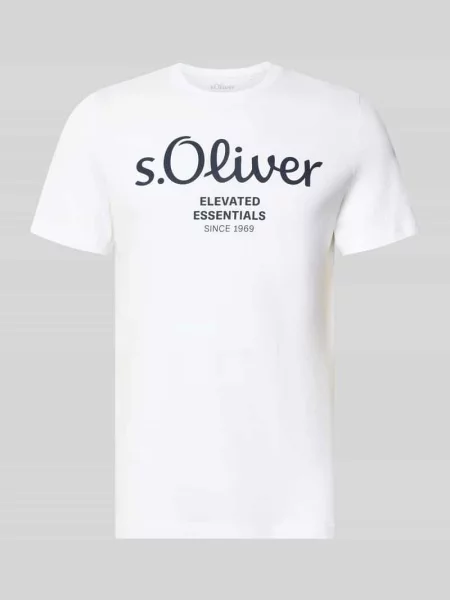 Krój regular fit t-shirt z czystej bawełny model BASIC TEE BIG LOGO' S.oliver Red Label biała