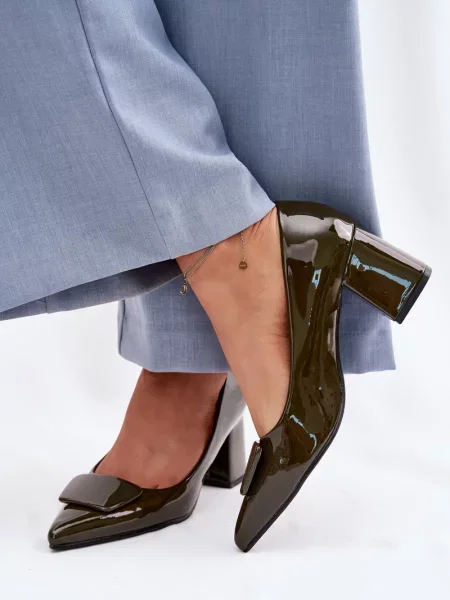 Pantofi cu toc Boto cu toc bloc verde