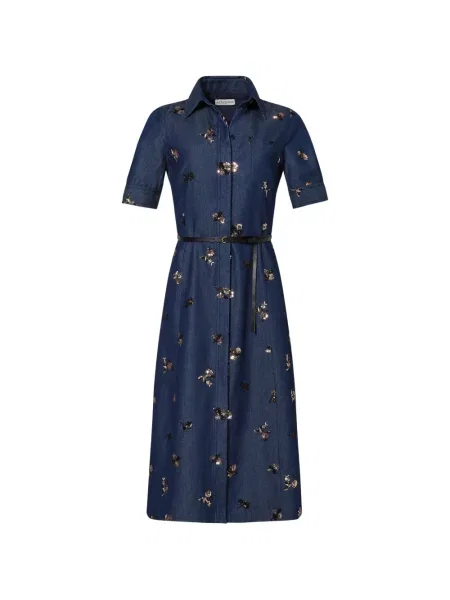 Rochie tip cămașă Altuzarra cu paiete cu model floral albastru