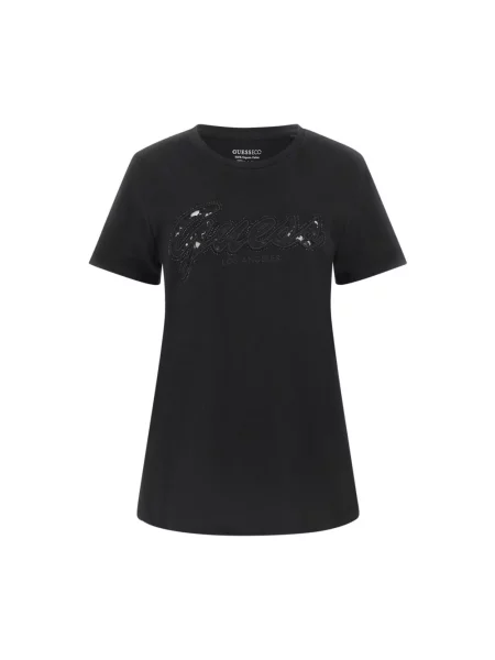 T-shirt z z obszyciem kamieniami stras Guess czarna