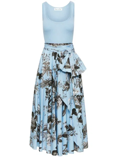 Rochie midi Oscar De La Renta fără mâneci cu imagine până la genunchi albastru