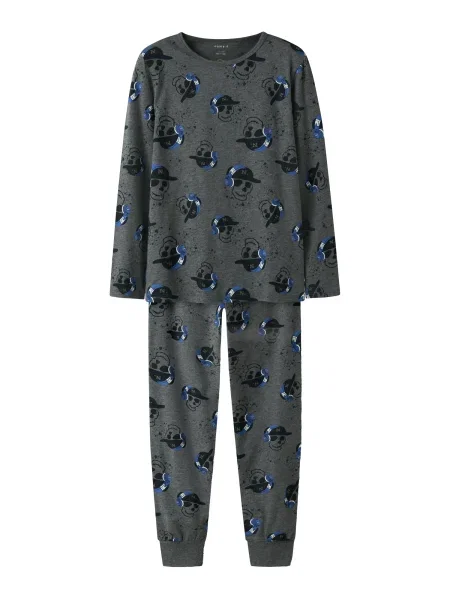 NAME IT Pijamale albastru / gri închis / negru alb