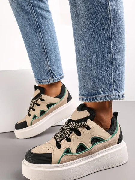 Sneakerși bej-negrii pe platformă Nazario bej