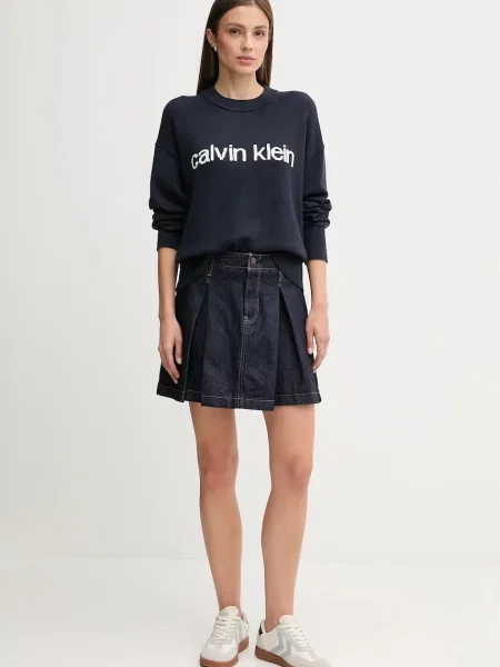 Calvin Klein Jeans spódnica jeansowa granatowy mini rozkloszowana