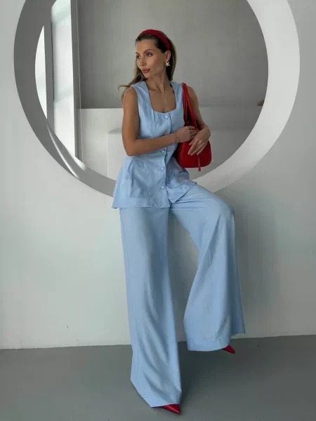 Палаццо Jadone Fashion Weston_trousers_blak льон/бавовна блакитний