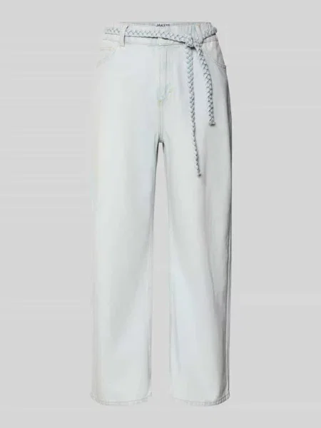 Jeansy z paskiem w efekt plecionki Jake*s Studio Woman niebieskie