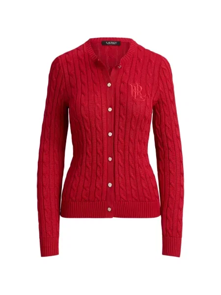 Cardigan Lauren Ralph Lauren cu broderie tricotate roșu