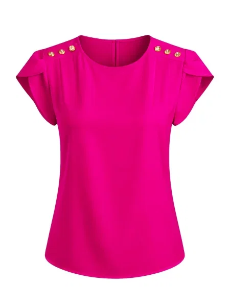 REGINA FASHION Blúzka Short Sleeve Blouse with Decorative Shoulder Buttons neónovo ružová