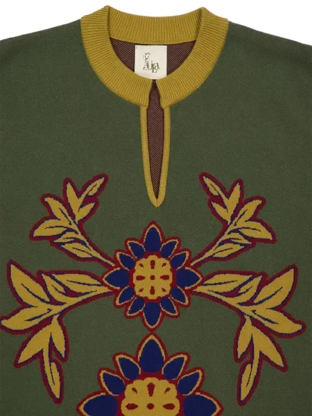 Tunika Paula z frędzli w kwiatki zielona