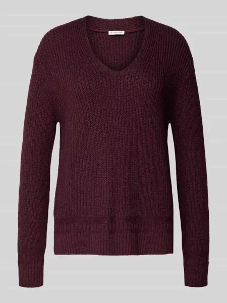 Sweter z dzianiny kroju regular fit z mieszanki bawełny Tom Tailor bordowy
