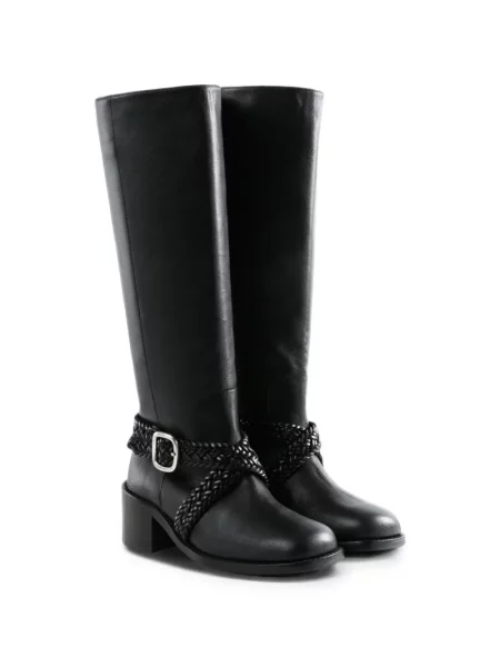 Botine Hereu din piele țesuți cu bretele negru