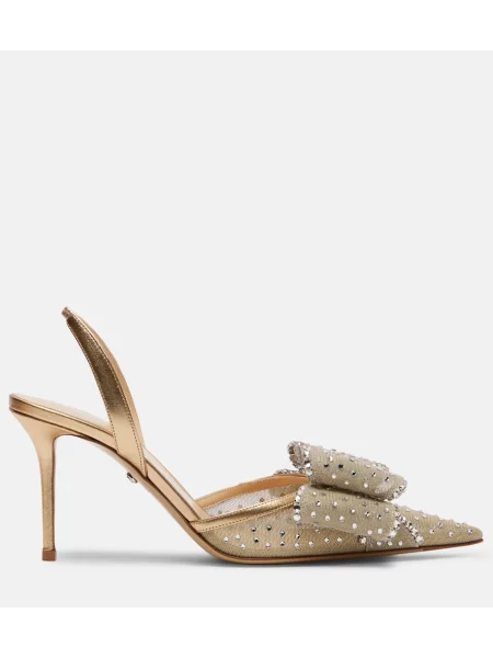Pantofi cu toc Mach & Mach plasă slingback auriu