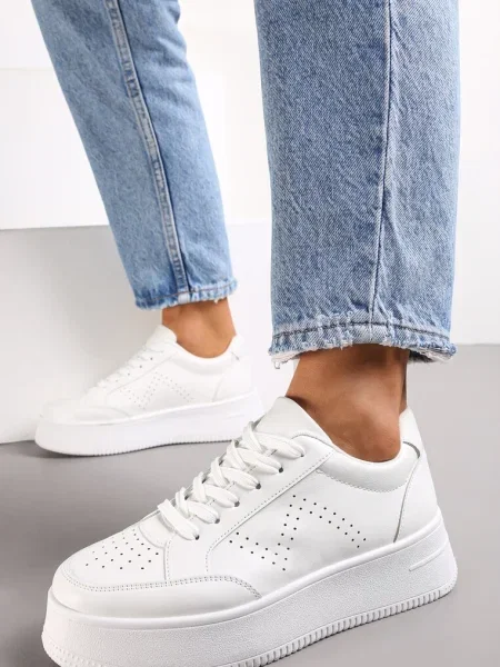 Sneakers Albi cu Perforatie pe Platformă Treresa alb