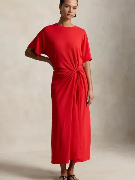 Polo Ralph Lauren sukienka z lyocellu LYOCELL-KNT-DRESSES czerwona