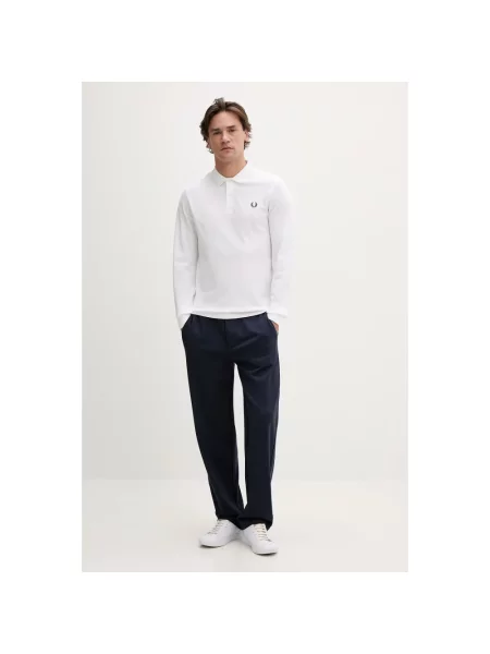 Zwykła koszulka polo z długim rękawem Fred Perry biała