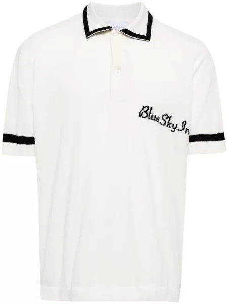 Плетена поло тениска Blue Sky Inn бродирана бяло