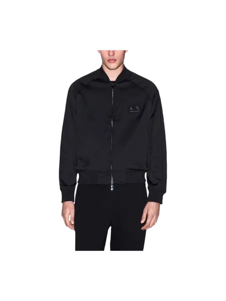 Armani Exchange Kurtki Mężczyzna M Żakiet z Zamkiem Błyskawicznym i Długim Rękawem czarny