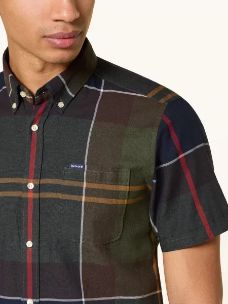 Barbour Košile S Krátkým Rukávem Tailored Fit khaki / tmavě žlutá / tmavě modrá bílá