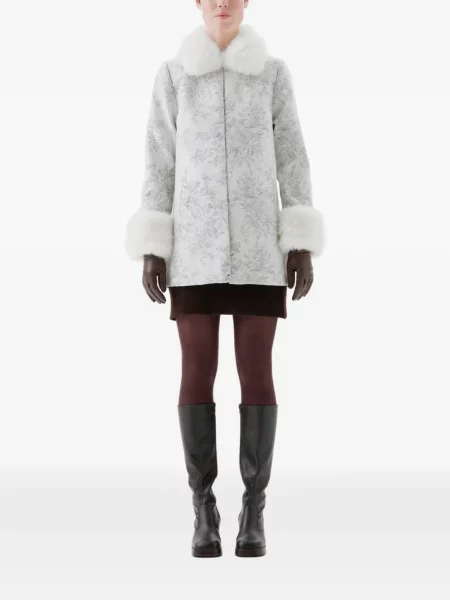 Palton de blană Unreal Fur cu model floral cu imagine cu blană alb