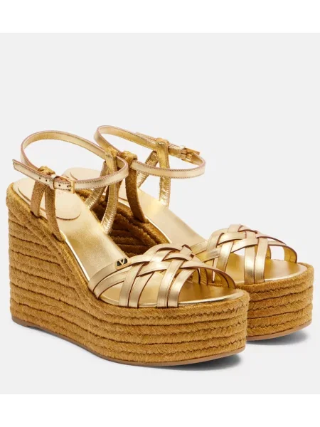 Kožené espadrilky Valentino Garavani zlaté
