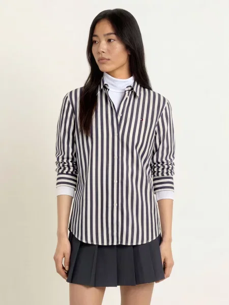 Tommy Hilfiger Košilová Halenka tmavě / režná modrá